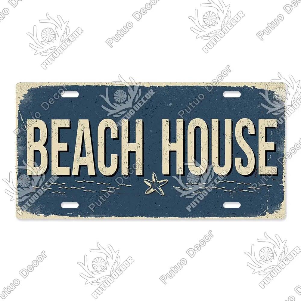Putuo Decor Beach Retro Tin Sign Licenses Plate Plaque Metal Vintage Poster for Pub Bar Surf Club Man Cave Wall Art Decoration