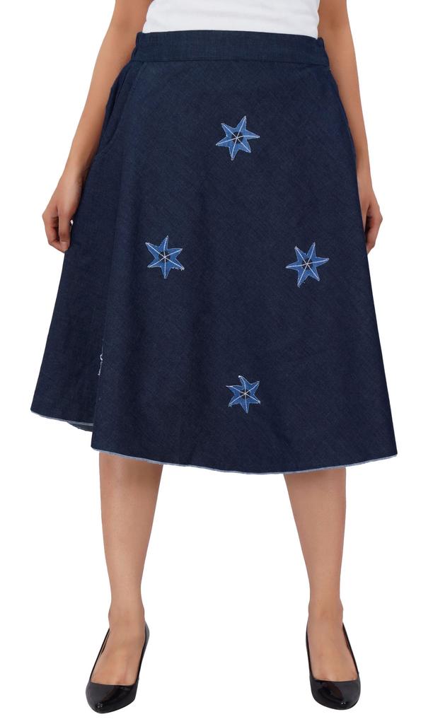 Bimba Джинсовая юбка с эластичной резинкой на спине, юбка А-силуэта с аппликацией в виде звезды