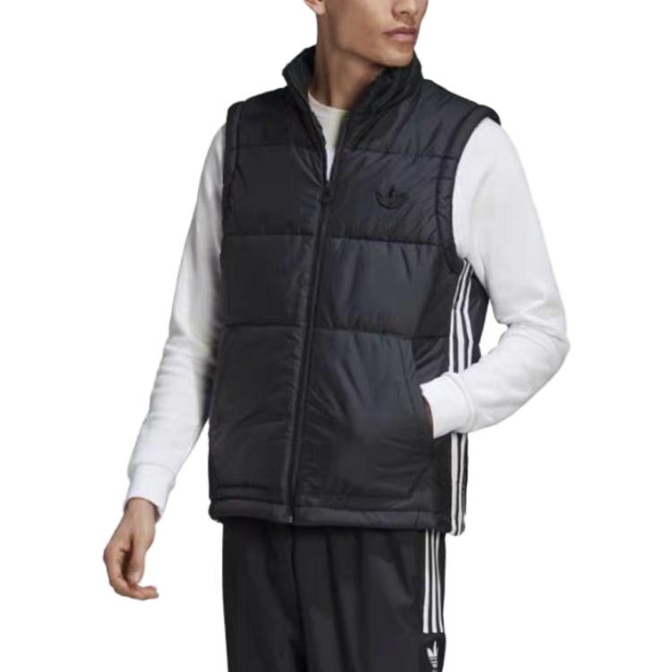 Adidas Originals Logo Print Straight Collar Warm Casual Vest Men Vests Black GE1296