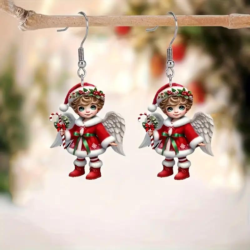 Cross-border new cartoon angel doll earrings flat acrylic Christmas pendant little angel earrings jewelry