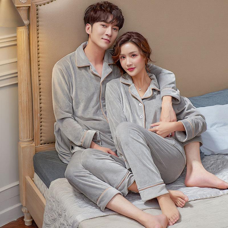 Парные пижамы для мужчин и женщин, осенне-зимние, из кораллового флиса, утолщенные, теплые, с длинными рукавами, из островкового флиса, домашняя одежда, весенне-осенний костюм