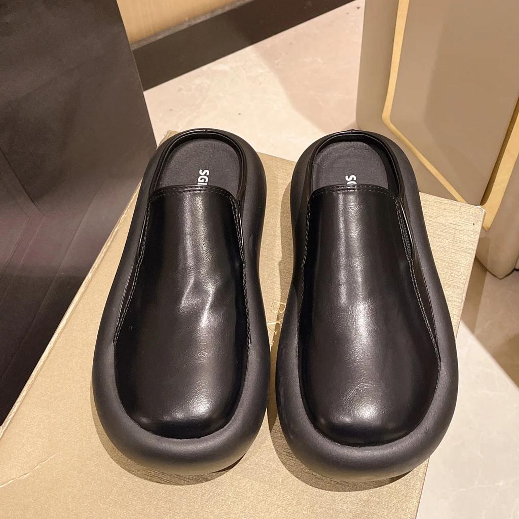 Женские тапочки из натуральной кожи на толстой подошве, женские туфли-лодочки в стиле ретро на высоком каблуке, сабо, обувь на платформе, сандалии для мам, Zapatos De Mujer