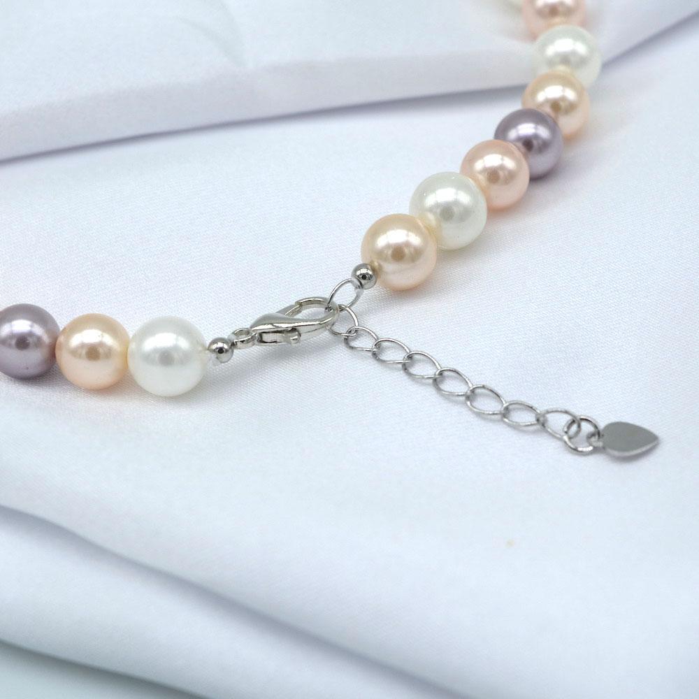 Women's Necklace 8mm Colored Shell Pearl Necklace Round Ocean Mother of Pearl Necklace Highlight Short Necklace