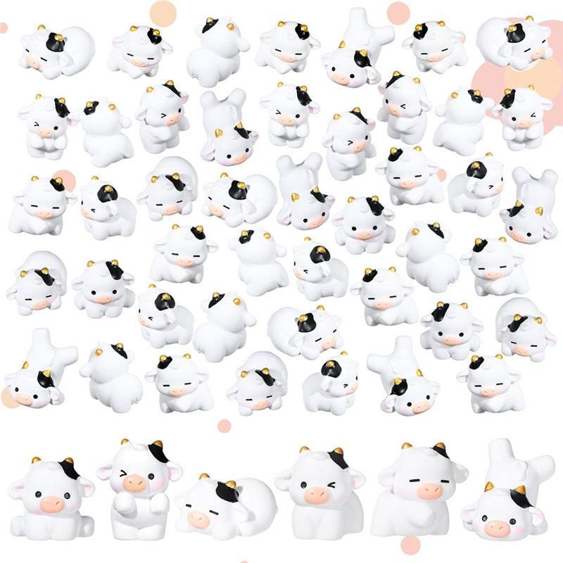 Outdoor Garden Decor For DIY Fairy- Mini Cow Figurines Resin 48 Pcs Miniature Cute Tiny Animal Moss Ornament Set