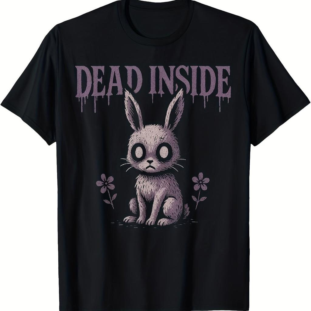Dead Inside Emo Goth Punk Zombie Bunny Graphic Tee for Unisex Casual Crew Neck Short Sleeve T-Shirt