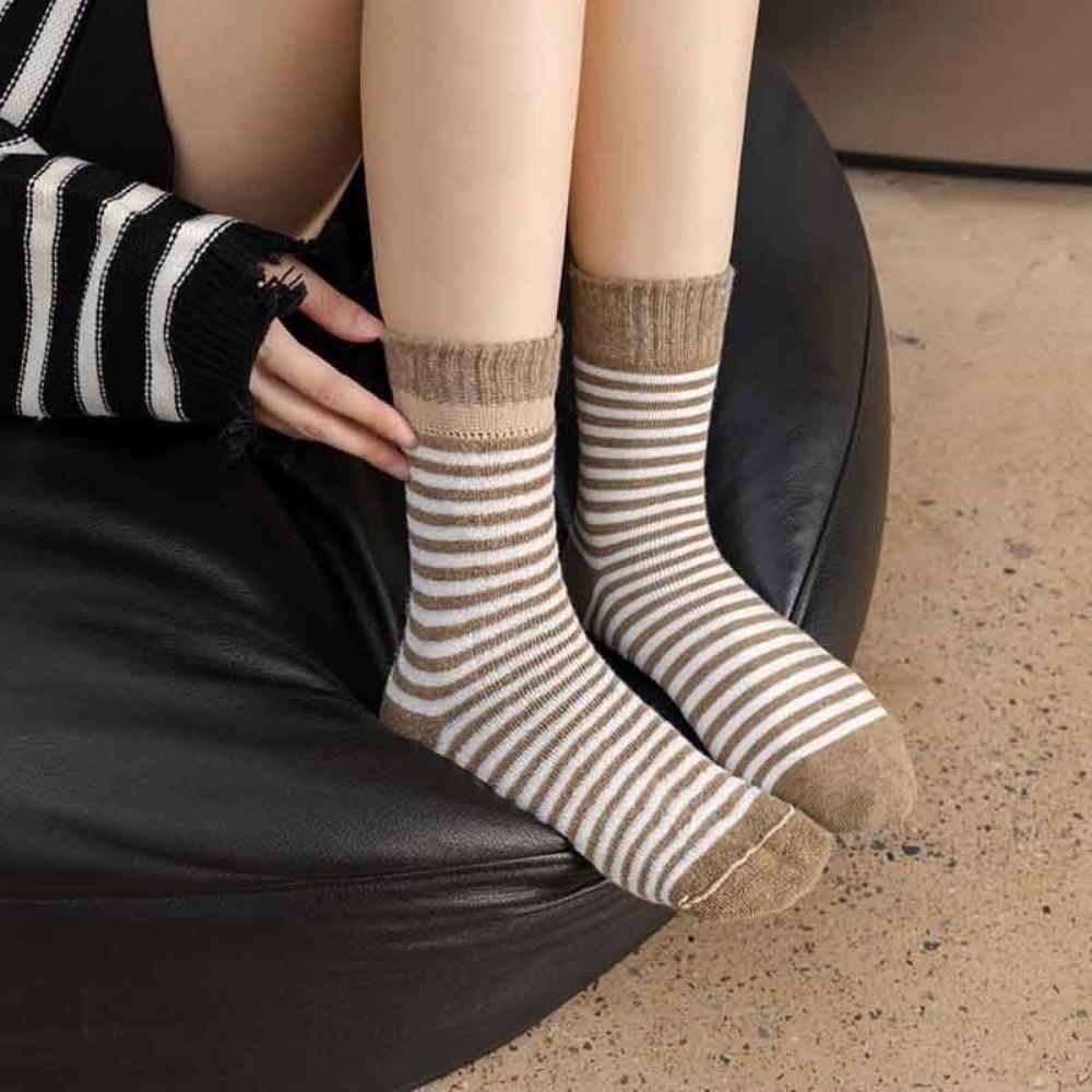 Thermal Fleece Lined Thick Crew Socks Striped Pattern Fleece Lined Socks Cold Weather