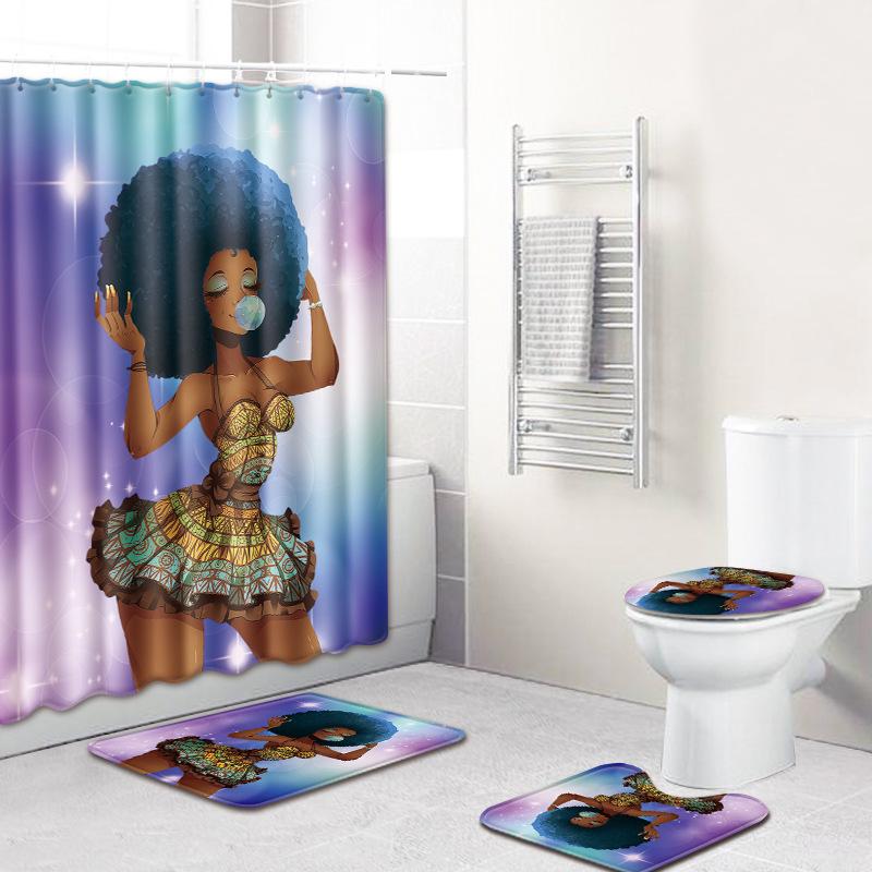 Printed Woman'S Head Pattern Bathroom Floor Mat Shower Curtain Carpet Combination E-Commerce