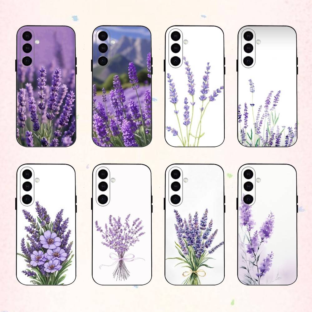 L-Лаванда P-Фиолетовый F-Цветы Чехол для телефона Для Samsung Galaxy A73,A72,A71,A70,A53,A52,A51,Другие Мягкий черный корпус