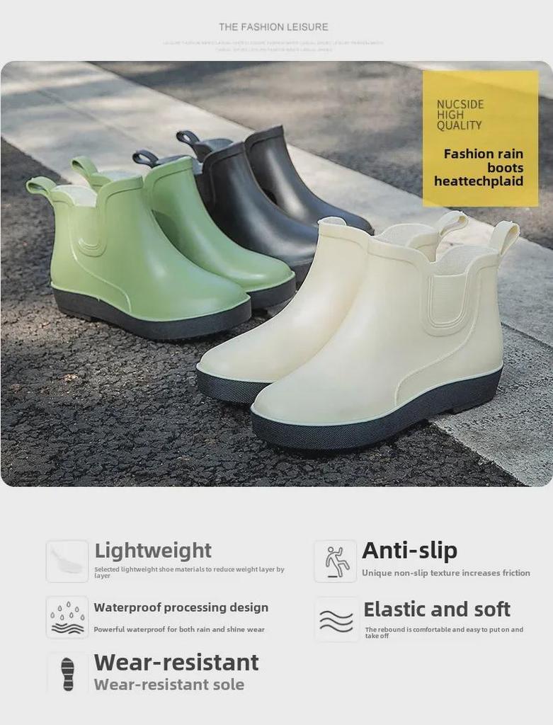 Женские водонепроницаемые нескользящие модные резиновые сапоги - короткая трубка, толстая подошва, идеально подходят для активного отдыха, например, рыбалки и мытья автомобиля