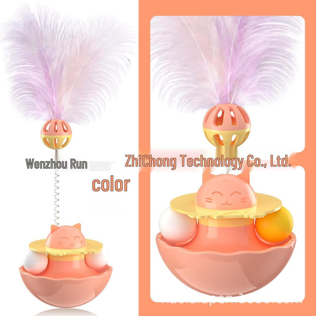 Cat Tumbler Teaser Wand: Feather, Bell, and Catnip Ball for Self-Play Decompression