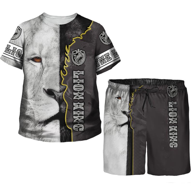 Летние модные крутые повседневные футболки/брюки/костюмы с принтом льва для мальчиков-подростков 1-14 лет, модная одежда в стиле хип-хоп, комплект детской одежды