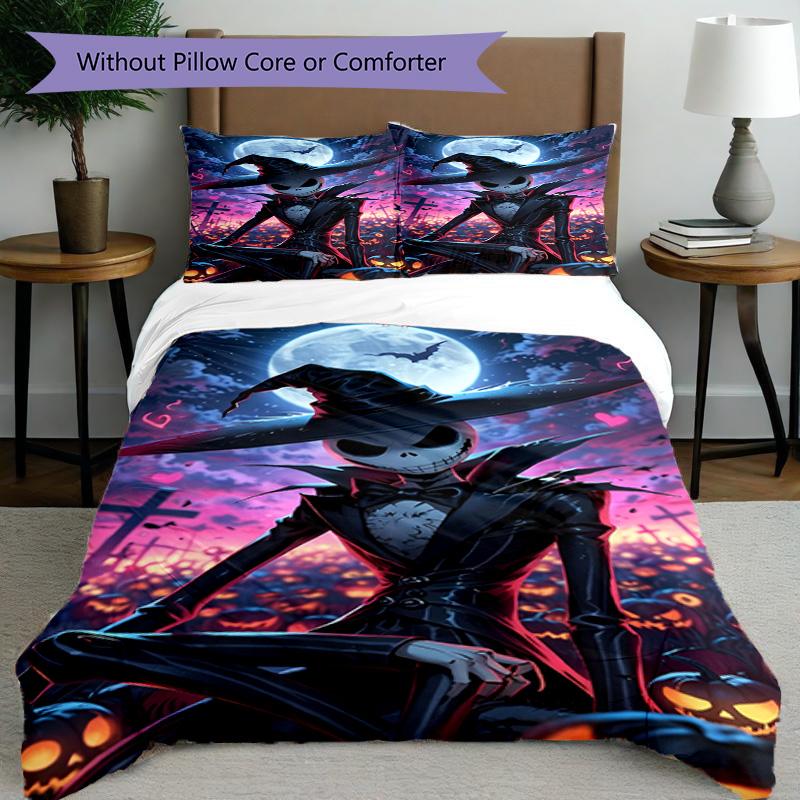 3pcs Duvet Cover Set (1*Duvet Cover + 2*Pillowcase, Without Core), The Nightmare Before Christmas Print Bedding Set, Bedroom Decor, All‑Season, Birthd