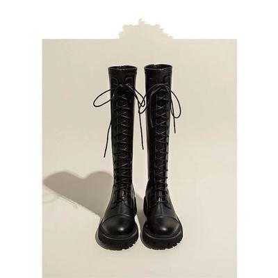 Ботинки Martin на толстой подошве, тонкие, высокие, со шнуровкой, длинные, рыцарские, женские, весна-осень 2025, новые бархатные сапоги