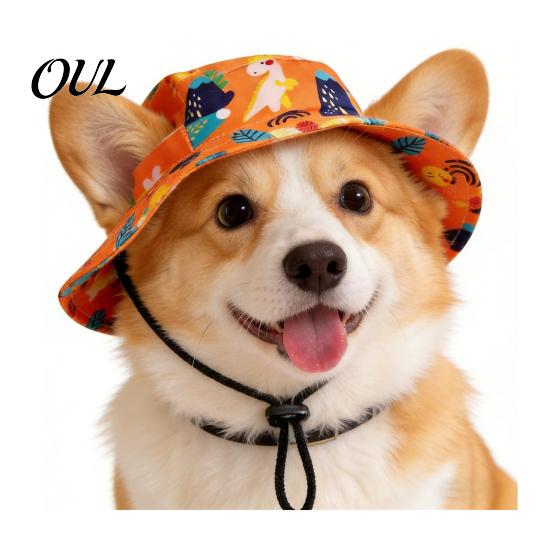 Dog Hat with Ear Holes Sun Holes, Wide Brim Protection Hat, Adjustable Secure Fit Drawstring for Small And Medium Dogs Outdoor Walking Hiking