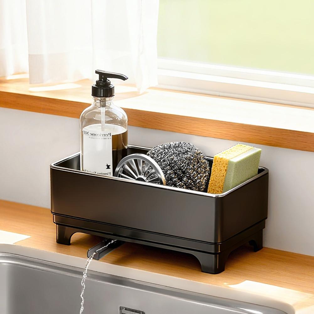 Brush Holder Kitchen Sink Caddy Kitchen Countertop Rust-resistant Sink Accessory Kitchen Organizer Stainless Steel