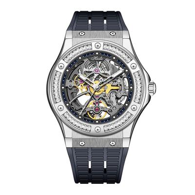 Автоматические часы Haofa Skeleton с бриллиантами, полыми люминесцентными элементами и отличный подарок для мужчин. Мужские часы с 80-часовым запасом хода, безелем, циферблатом, дизайном, водонепроницаемые,