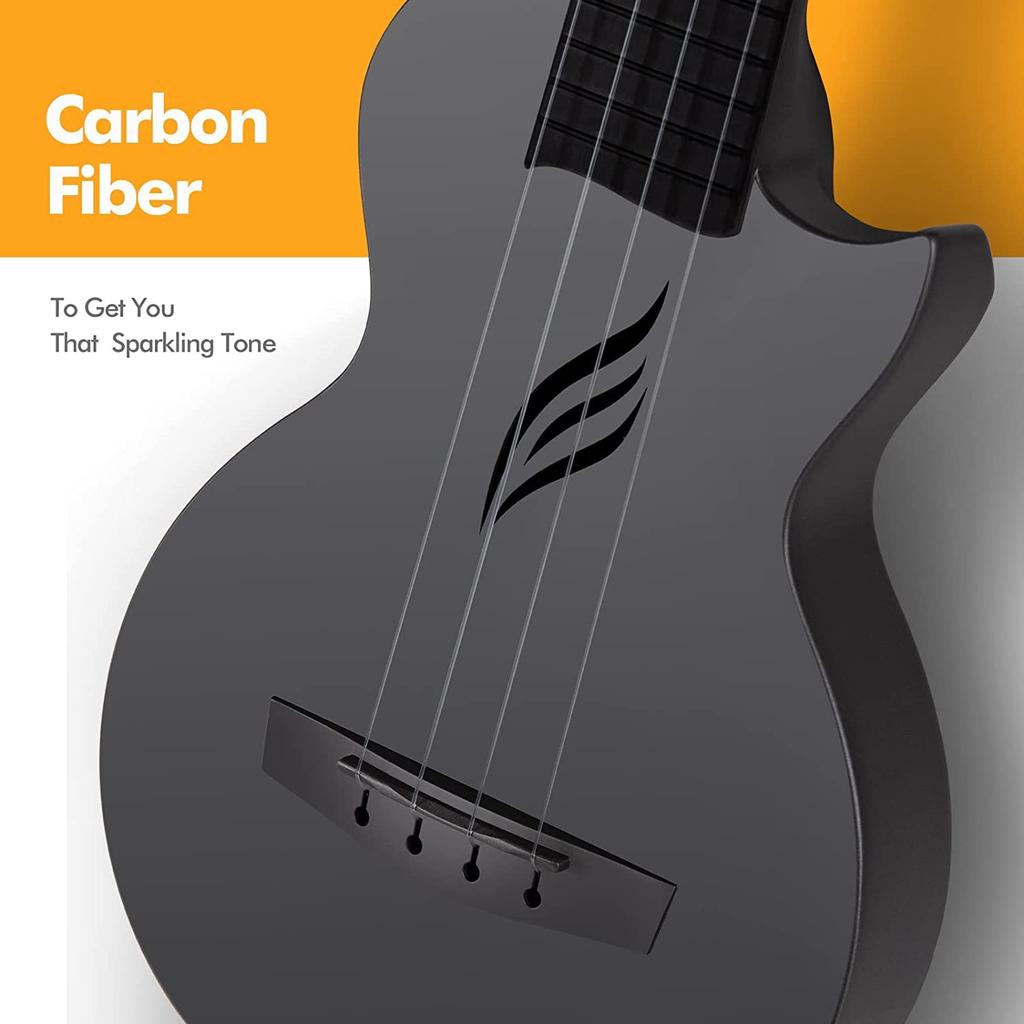 Enya Nova U Mini Black Soprano Ukulele Beginner Set (Carbon Fiber) Includes Case, Strap, Capo, and Spare Strings (Black) [Official Japanese Product]