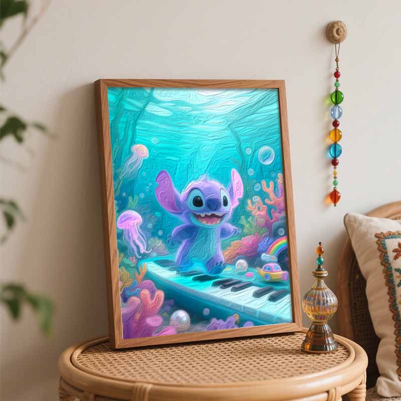 Disney Stitch ocean scene oil painting hand painting coloring painting handmade diy home decoration gift