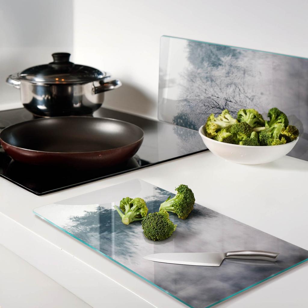 Durable and Stylish Glass Kitchen Boards with Winter Tree Pattern 2x30x52 cm
