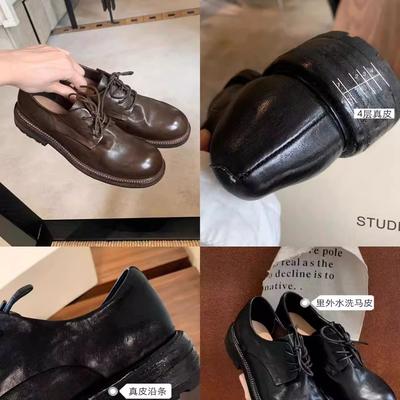 Версия из коровьей кожи, стиранная усадочная кожаной текстуры, дерби, одинарная обувь на шнуровке, маленькие кожаные туфли женские