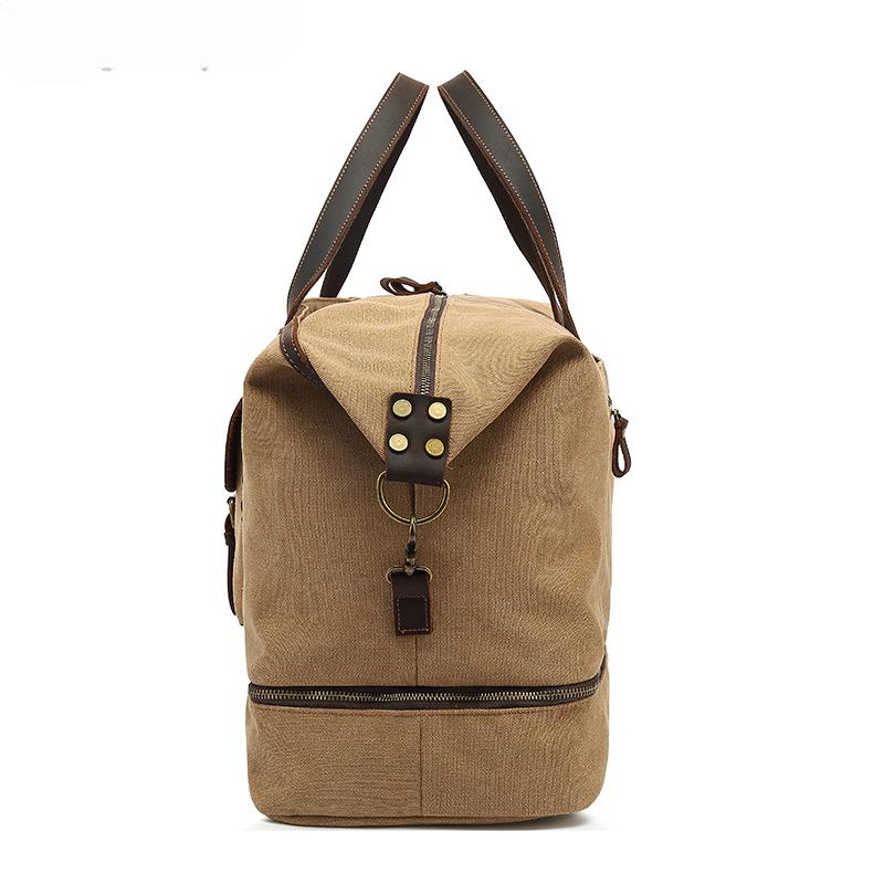 Leisure Canvas Travel Bag Crazy Horse Leather Sports Fitness Bag Dry and Wet Separation Duffle Bag Storage Bag