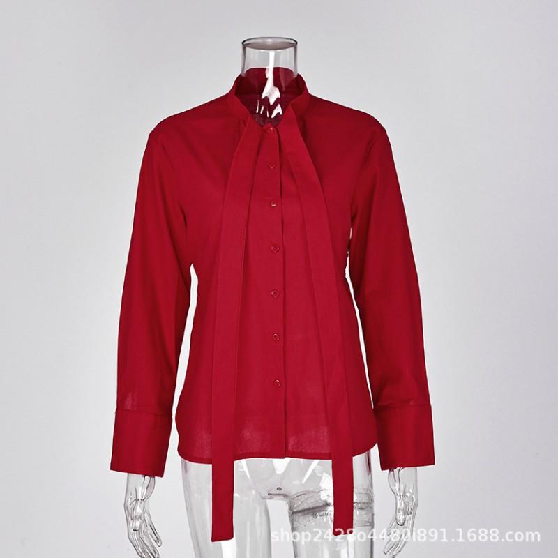 Womens Linen Cotton Wrap Tie Waist Shirt 2026 Elegant Office Wear Long Sleeve Button Up
