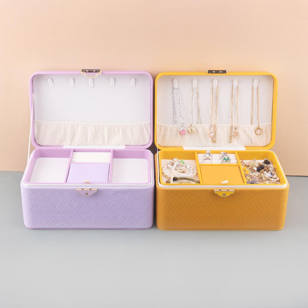 Двухслойный ящик из кожи для ювелирных изделий, легкая роскошная шкатулка для хранения сережек, ожерелий, с замком, органайзеры для хранения ювелирных изделий