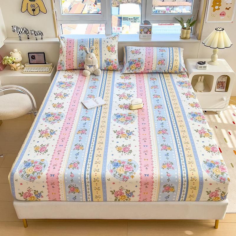 100%Cotton Fitted Bed Sheet Flower Printed Bed Sheet Set Single/Queen/King Pure Cotton Mattress Cover Protector Fitted Sheet