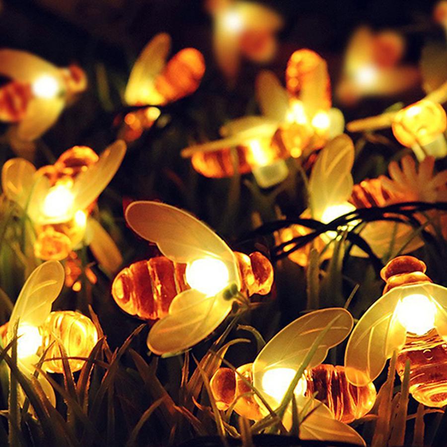 Solar powered LED bee colored lights, waterproof light string, holiday courtyard decoration lights