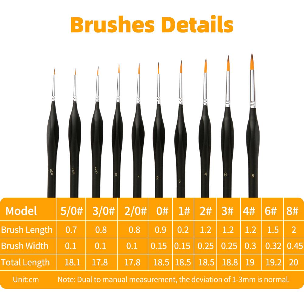 Набор кистей для рисования деталей, 10 шт., профессиональные миниатюрные художественные кисти для рисования, нейлоновые волосы