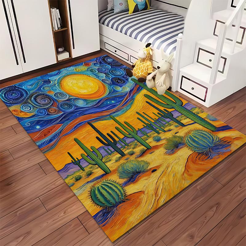 Van Gogh Starry Night Desert Style Cactus Modern Art Carpet Rug Suitable for use as an anti-slip for living room bedroom sofas