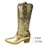Fashion Autumn New Metallic Silver Gold Cowboy Boots Women Shoes Chunky Heels Plus Size Slip On Mid-Calf Music Festival Cowgirls Boots