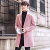Men's Trench Coat Lapel Long Sleeve Solid Color Single Breasted Coat Men's British Style Mid Length Coat