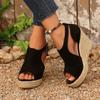 Fashion 2025 Thick Bottom Slope Heel Sandals for Women Large Size Black Fish Mouth Casual Gladiator Height Increasing Sandales Shoes