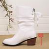 Высококачественная женская обувь 2024 Последняя модель Задняя шнуровка Модные женские сапоги Модные и простые белые сапоги до середины икры