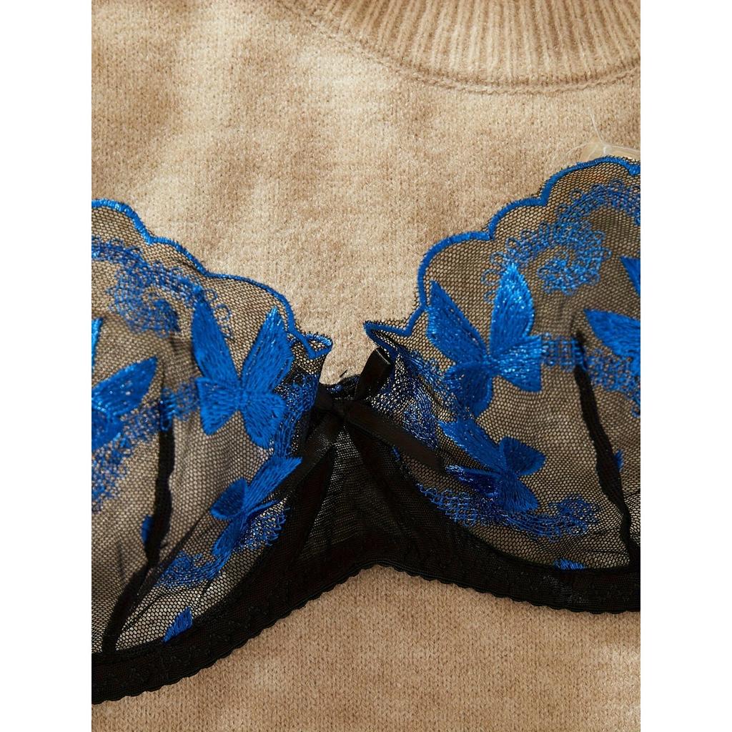 Комплект нижнего белья с вышивкой в виде банта, сетчатый бюстгальтер без подкладки и стринги, женское сексуальное нижнее белье