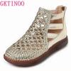 Fashion GKTINOO Large Size 2025 Genuine Leather Summer Sandals Breathable Hollow Boots Flat Soft Non-slip Comfortable Sandalias De Mujer