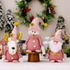 Adorable Pink Christmas Decoration Plush Sitting Gnome Snowman Reindeer Figurines For Festive Holiday Display