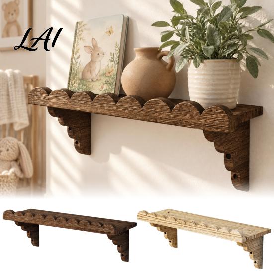 Decorative Wall Mount Organizer 2PCS Wavy Wooden Floating Shelves Mounted Display Rustic Wood Rack Racks Space Saving for Bedroom Living Room Small