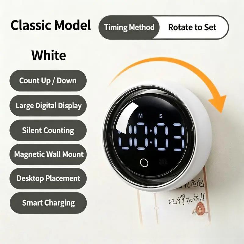 Rotary Timer LED Digital Rechargeable Countdown Count Up Silent Alarm Timer for Kitchen Study3