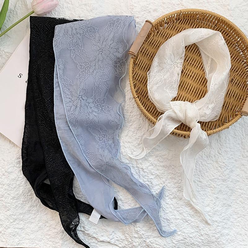 New Splicing Solid Color Light Triangle Scarf Lace Hollowed Out Pure Silk Scarf Head Scarf Fart Curtain