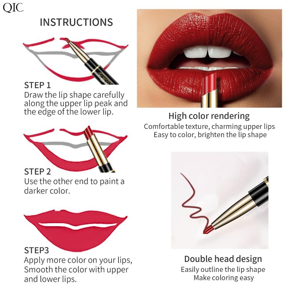 Двусторонняя губная помада QIC, водостойкая, стойкая, цветная помада «два в одном», тонкая помада для губ, подводка для губ