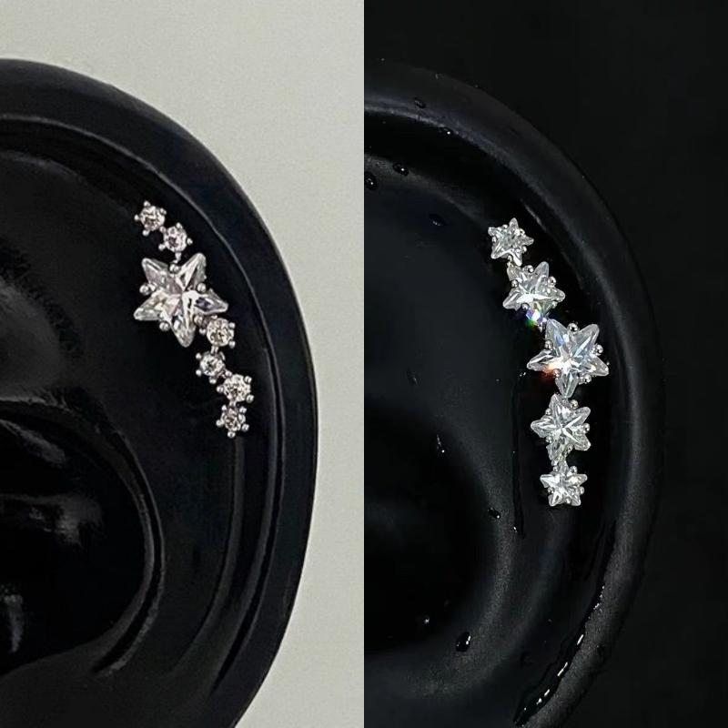 2Pcs Silver Tone Sparkling Star Zircon Stud Earrings, Tiny Cartilage & Helix Piercing Jewelry for Women, Perfect Gift