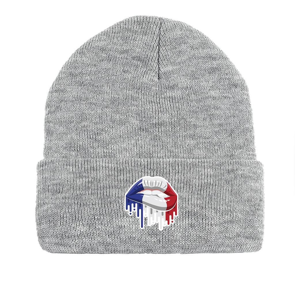France Flag Mouth Winter Knit Cap Beanie, Patriotic Man Cap Versatile Autumn Unisex Gorro Knitted Hat Beanie