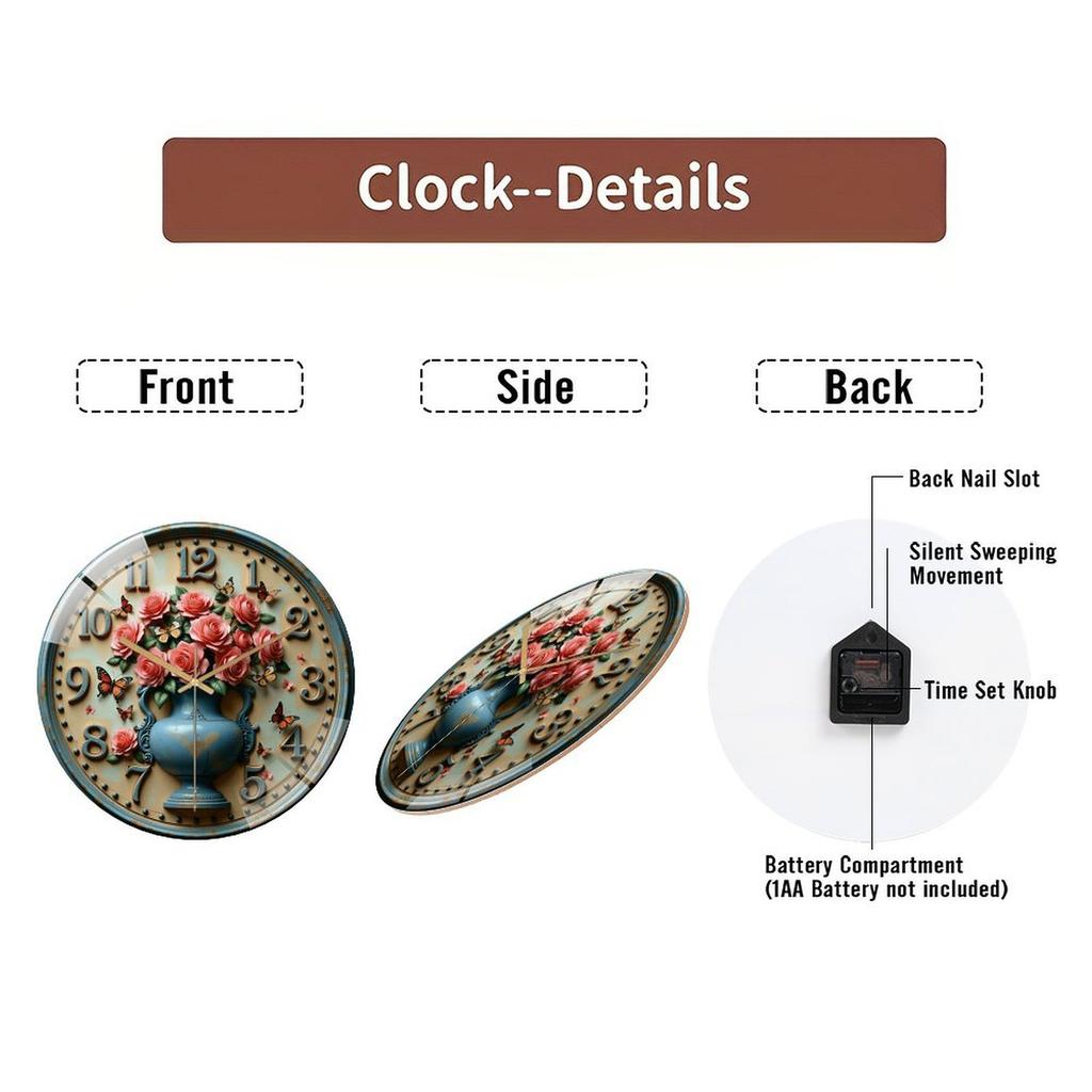 Large 12 Inch Glass Wall Clock with Elegant Script or Calligraphic Numerals
