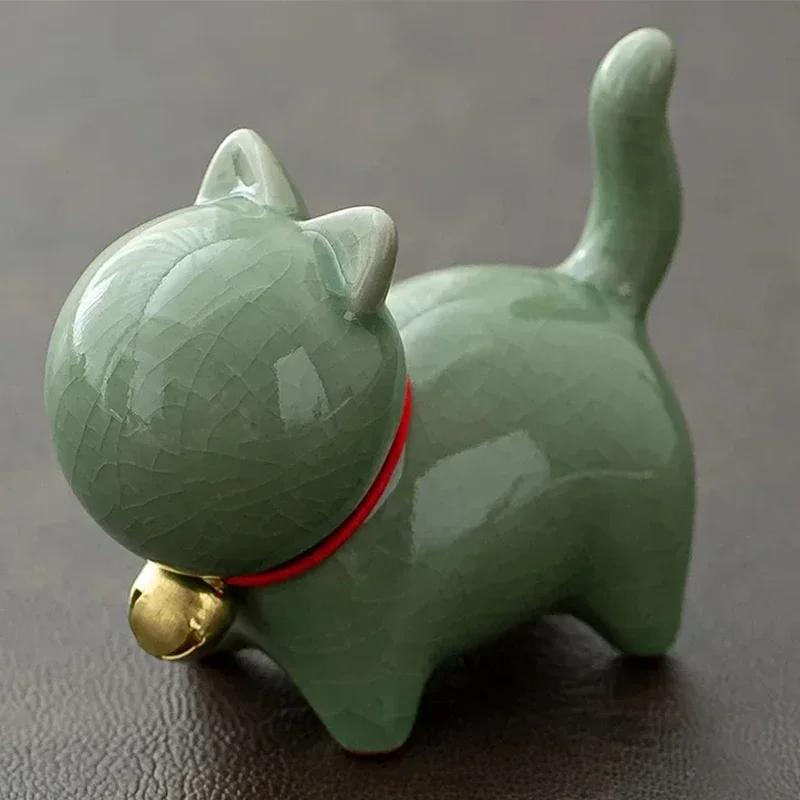 Чайные керамические украшения для домашних животных, расписанные золотом, бутиковые аксессуары для чайного столика, креативная керамика для котят, милый котенок, украшение для животных