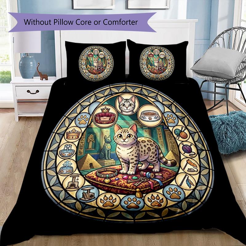 Royal Cat Kingdom Pattern Bedding,Quilt Set Quilt Cover Pillowcase Home Birthday Gift (1*duvet cover+2*pillowcase,without core)