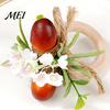 Harvest Party Supplies Artificial Rosemary Napkin Ring, Wooden Ring Holder with Faux Acorns Decorative Bands Flowers, Autumn Rustic for Farmhouse