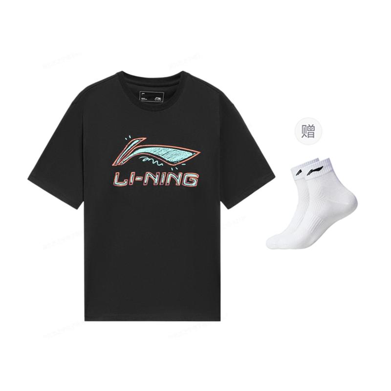 Мужская футболка из коллекции спортивной моды Li Ning, черная, AHSS879-1
