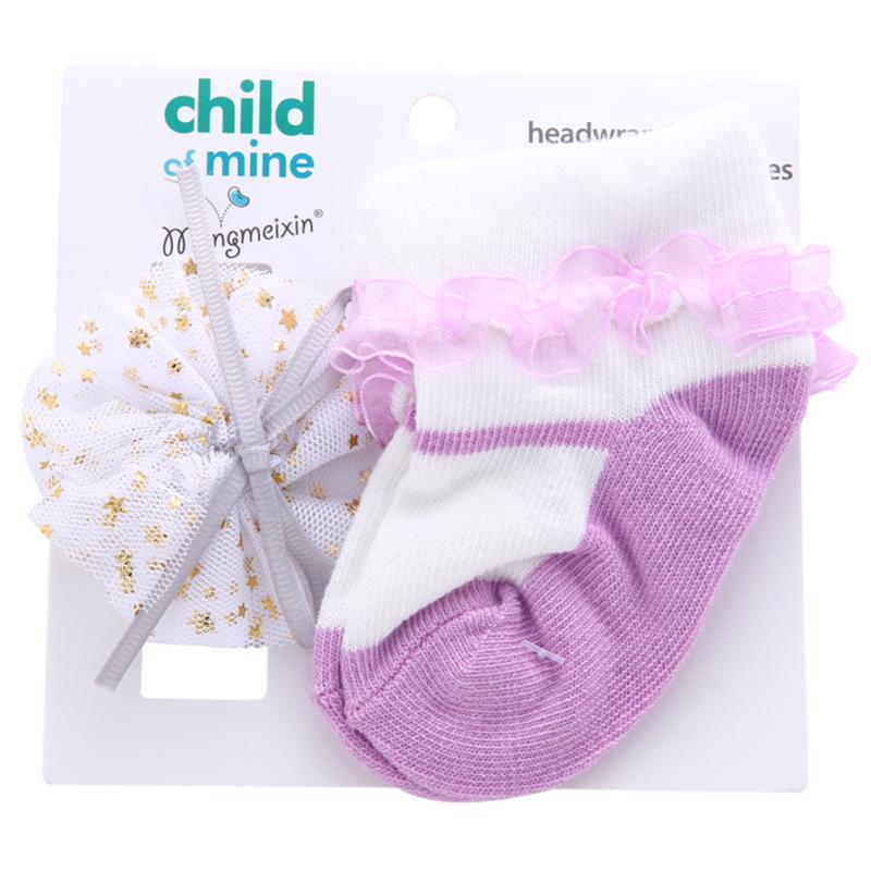 Cotton Toddler Newborn Socks Headband Sets Baby Girls Lace Flowers Headband Baby Shower Gifts